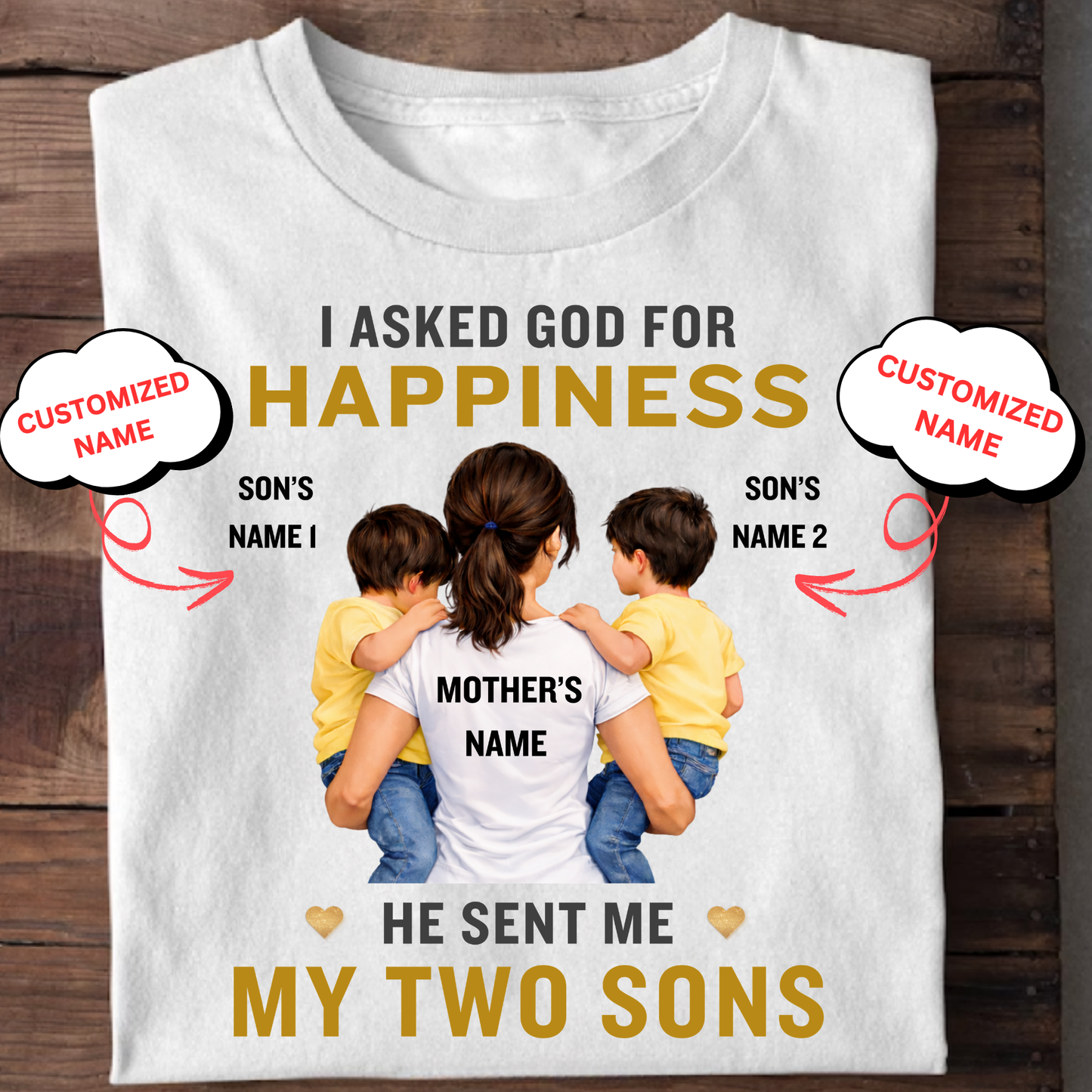 CUSTOMIZED-I ASKED GOD FOR HAPPINESS HE SENT ME TWO SONS (MOTHER) CLASSIC T-SHIRT